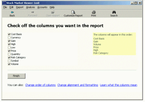 screen shot of a iui test screen for selecting report columns.