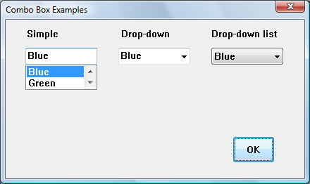 screen shot showing an item selected in a simple combo box