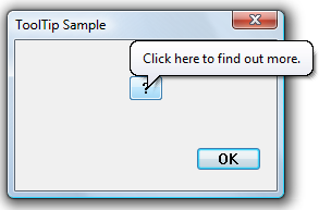 screen shot showing a tooltip containing one line of text, positioned above a button on a dialog box