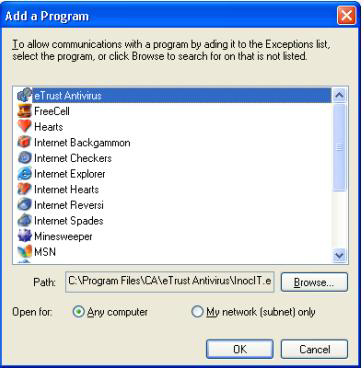 adding a program to the firewall exceptions list