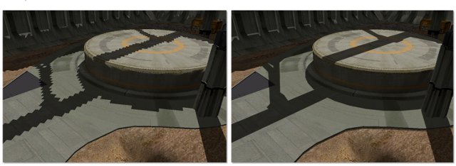 high-perspective aliasing (left) vs. low-perspective aliasing (right)