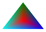 illustration of a triangle that is red at the center, shading to a different color at each vertex