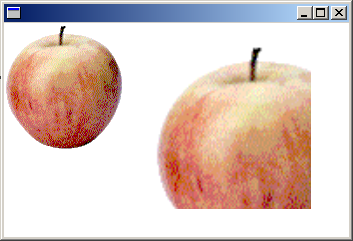 illustration showing an apple, then an enlarged portion of the original apple