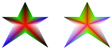 illustration of two five-pointed starts with colored gradient fill; the first has dark areas, the second does not