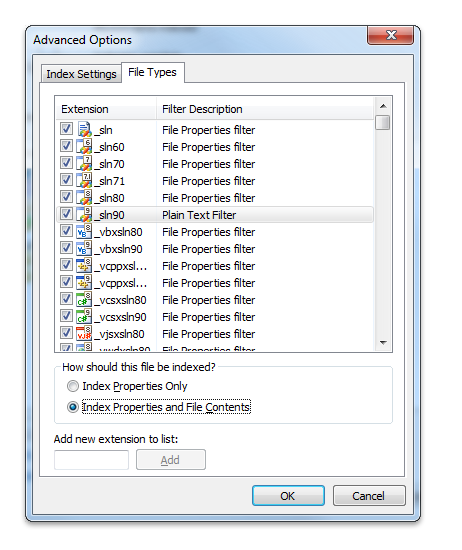 screen shot showing the advanced options dialog box