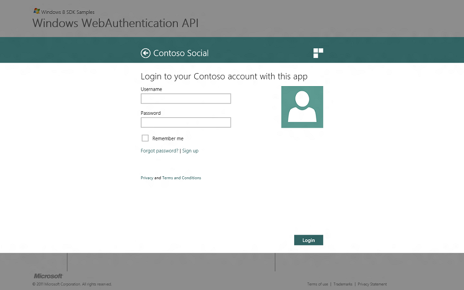 an example of web authentication broker ui in full screen layout
