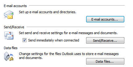 Screenshot that shows e-mail controls set apart by etched rectangle separators.
