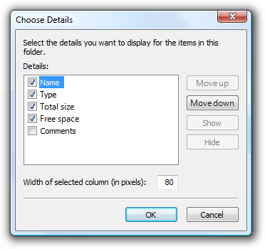 Screen shot of Choose Details dialog box 