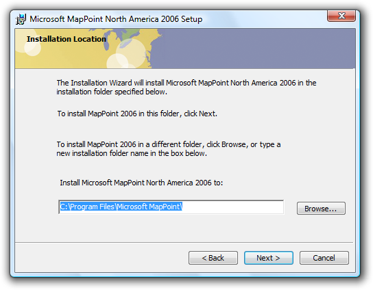 screen shot of dialog with installation location 