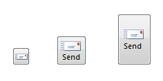 Screenshot that shows multiple sizes of an e-mail 'Send' button, with the smallest to largest sizes starting left to right.