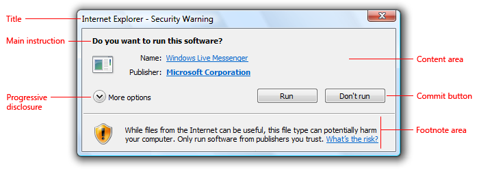 okno dialogowe w systemie Windows Vista jest prawdopodobne za każdym razem