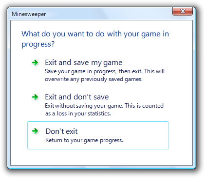 screen shot of dialog box with don't exit link 