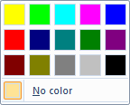 Screen shot of the DropDownColorPicker element with the ColorTemplate attribute set to 'HighlightColors'.