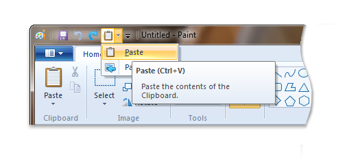 picture of the paste splitbutton in the microsoft paint qat.