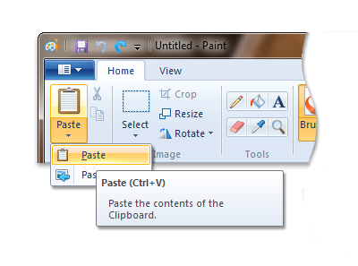 picture of the paste splitbutton in the microsoft paint ribbon.