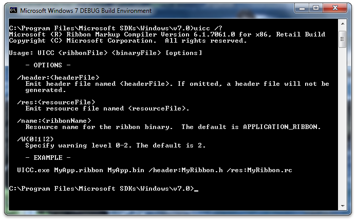 screen shot showing uicc.exe in a command-line window.