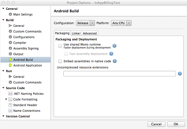 Project Options Android Build