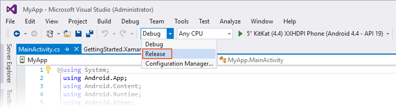 Select Release configuration