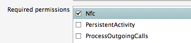 Setting the NFC permission in app options