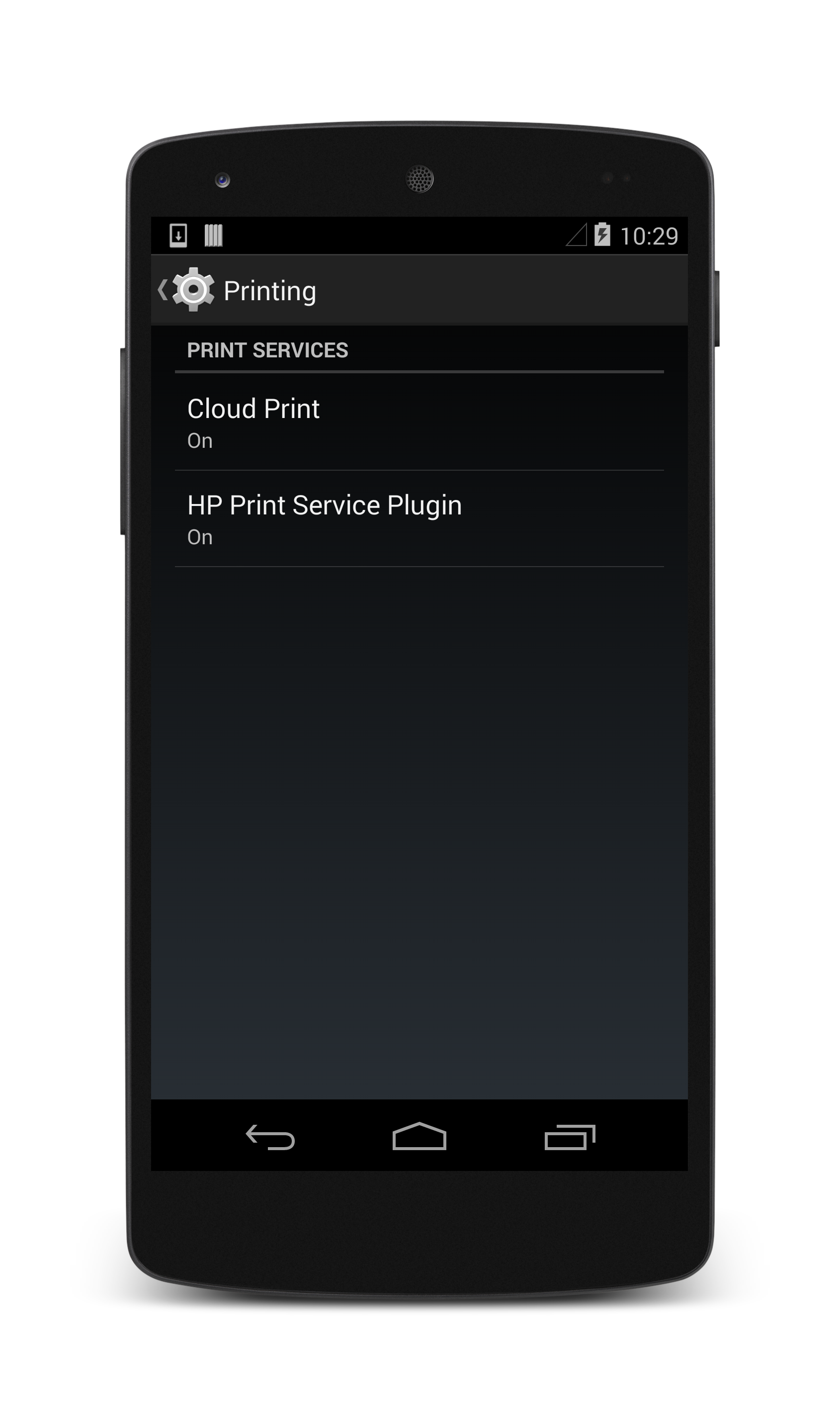 Example screenshot of the Print settings screen