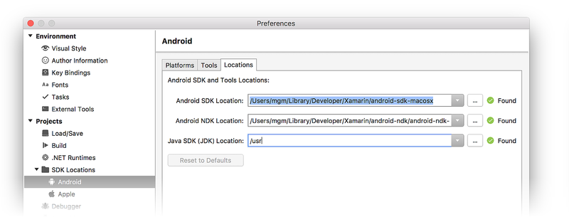 mac os xamarin android emulator database location