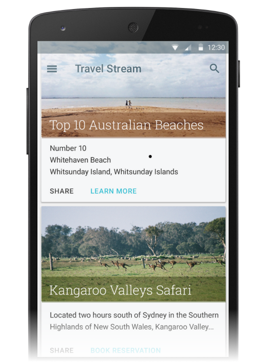 Example app using a CardView for each travel destination