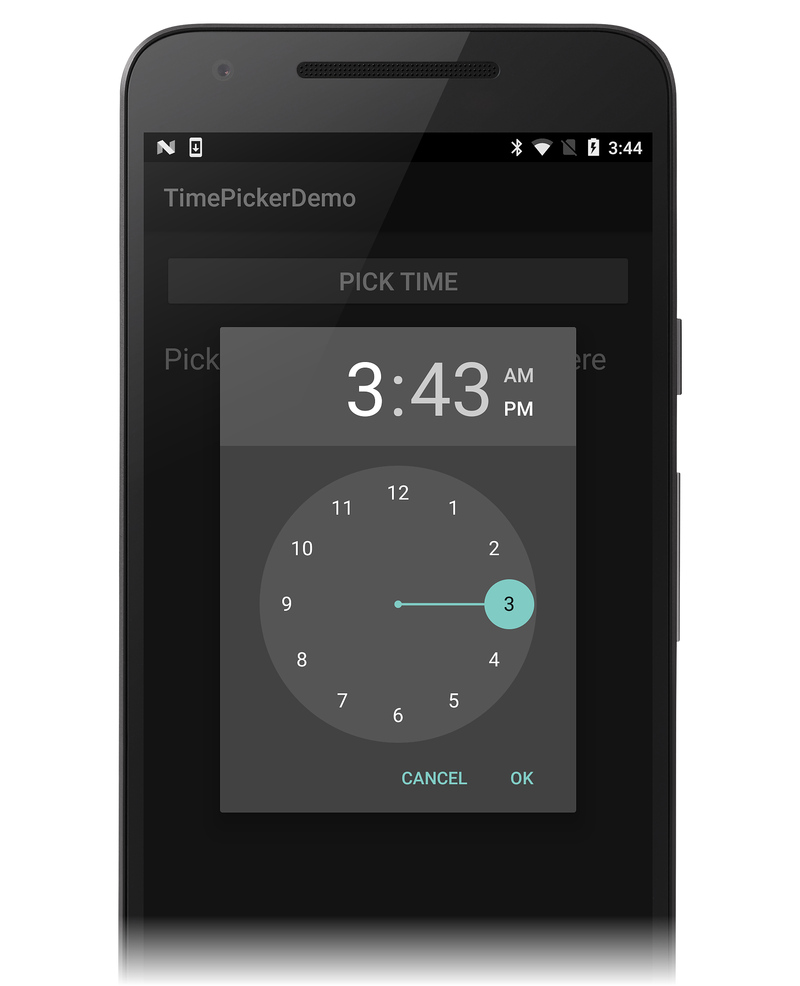 Example screenshot of the Time Picker Dialog in action