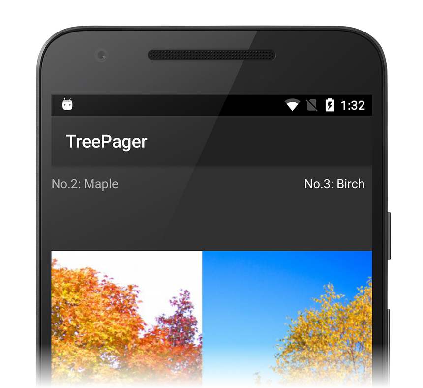 Closeup of TreePager app displaying a transition between Views