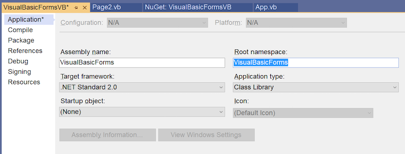 Ensure the Visual Basic root namespace matches the Xamarin.Forms app