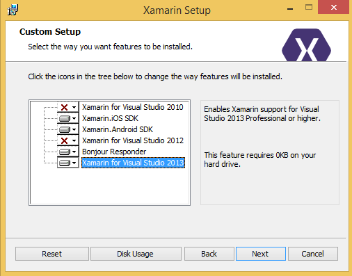 Enable Xamarin for Visual Studio 2013 installation option