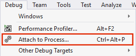 Select Debug > Attach to Process