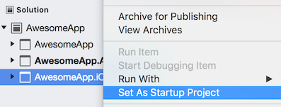 Set the startup project to iOS