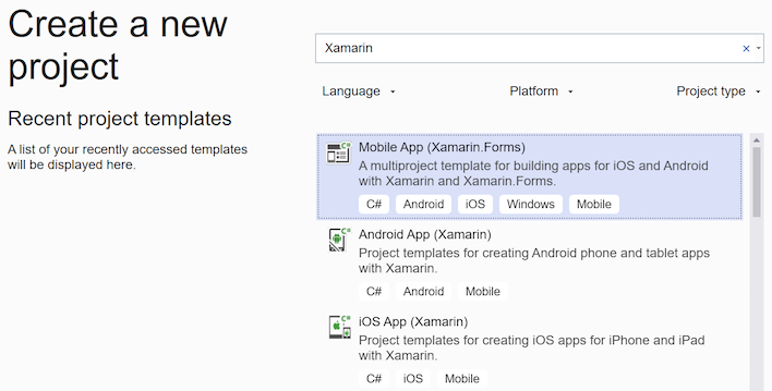 Filter for Xamarin projects