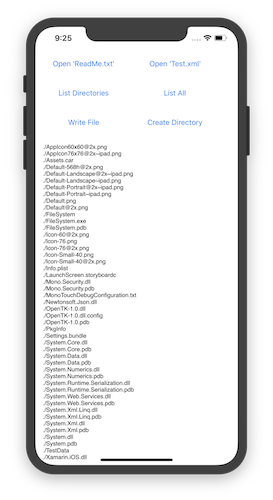 A sample of iOS executing some simple file system operations