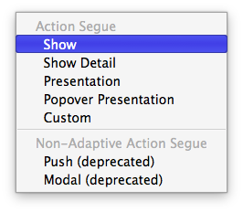 Setting the segue type from a dropdown list
