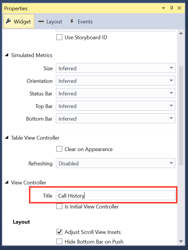 Change the view controller Title to Call History