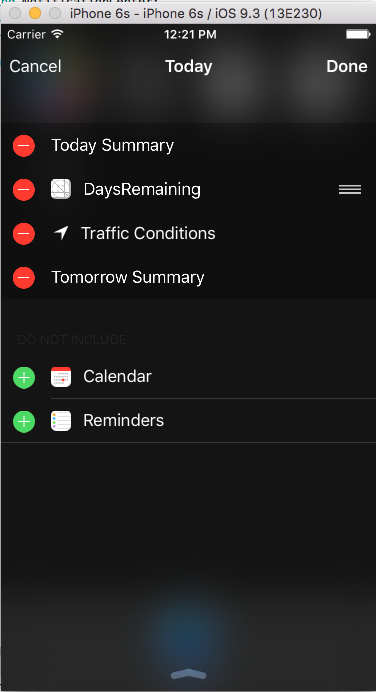 Add the DaysRemaining Extension to the Today view and click the Done button