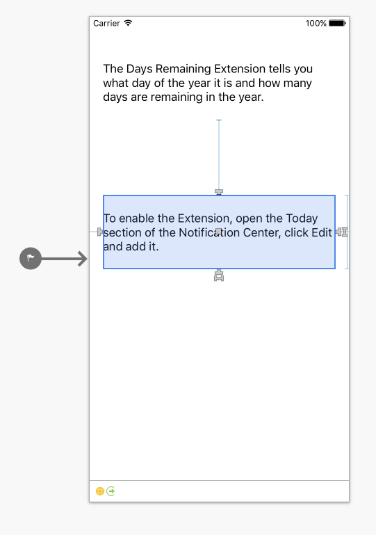 Edit the TodayContainers Main.storyboard file and add some text defining the Extensions function and how to install it