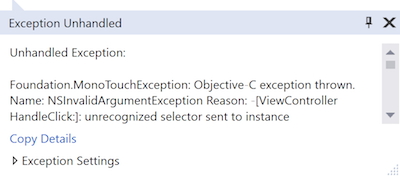An unrecognized selector exception