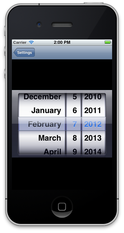 When the cell corresponding to the DateElement is selected, a date picker is presented as shown