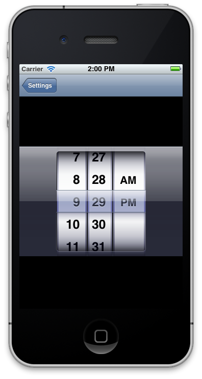 When the cell corresponding to the TimeElement is selected, a time picker is presented as shown