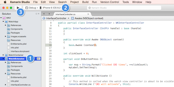 The Visual Studio interface elements