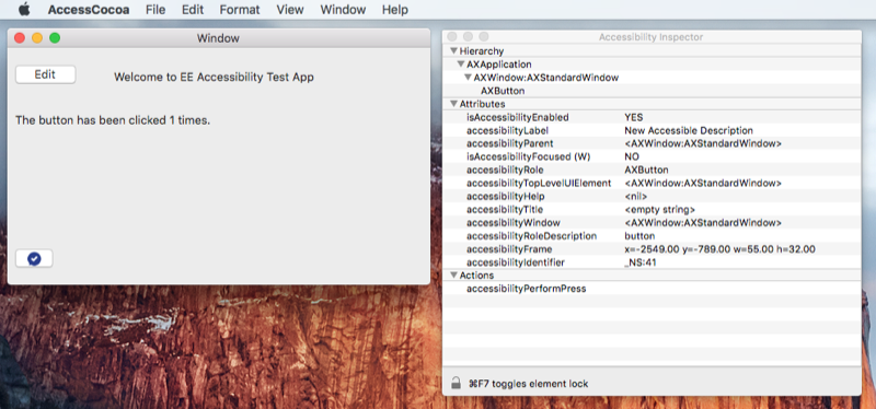 Example of Accessibility Inspector running