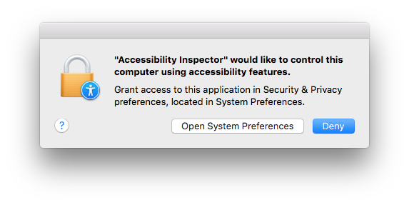 Accessibility Inspector requesting permission to run
