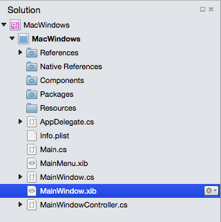 Selecting the MainWindow.xib file