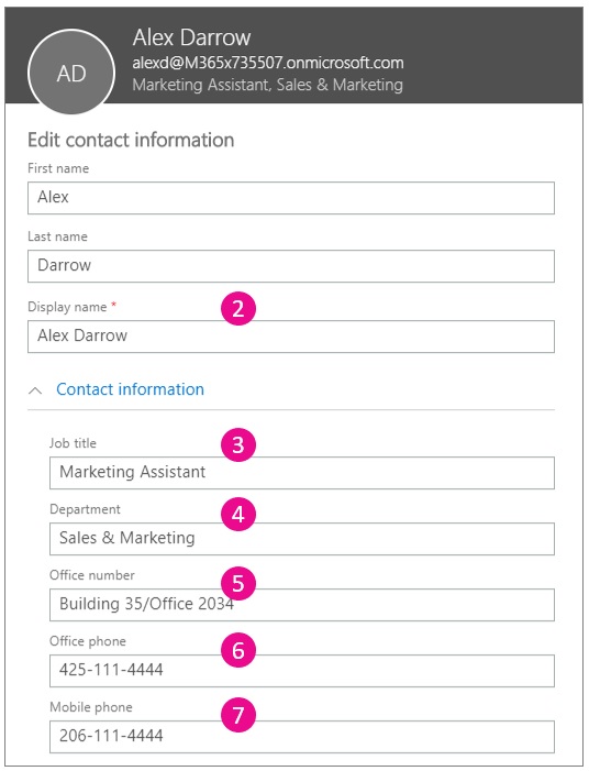 Screenshot showing editing contact information.