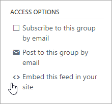 Access options for Yammer group.