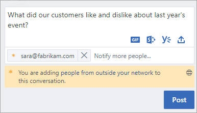 A notification that you are adding external participants.