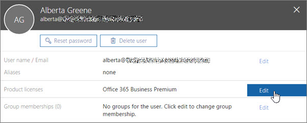 Screenshot showing action of edit product licenses.