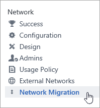 Network Migration menu item for Yammer Admins.